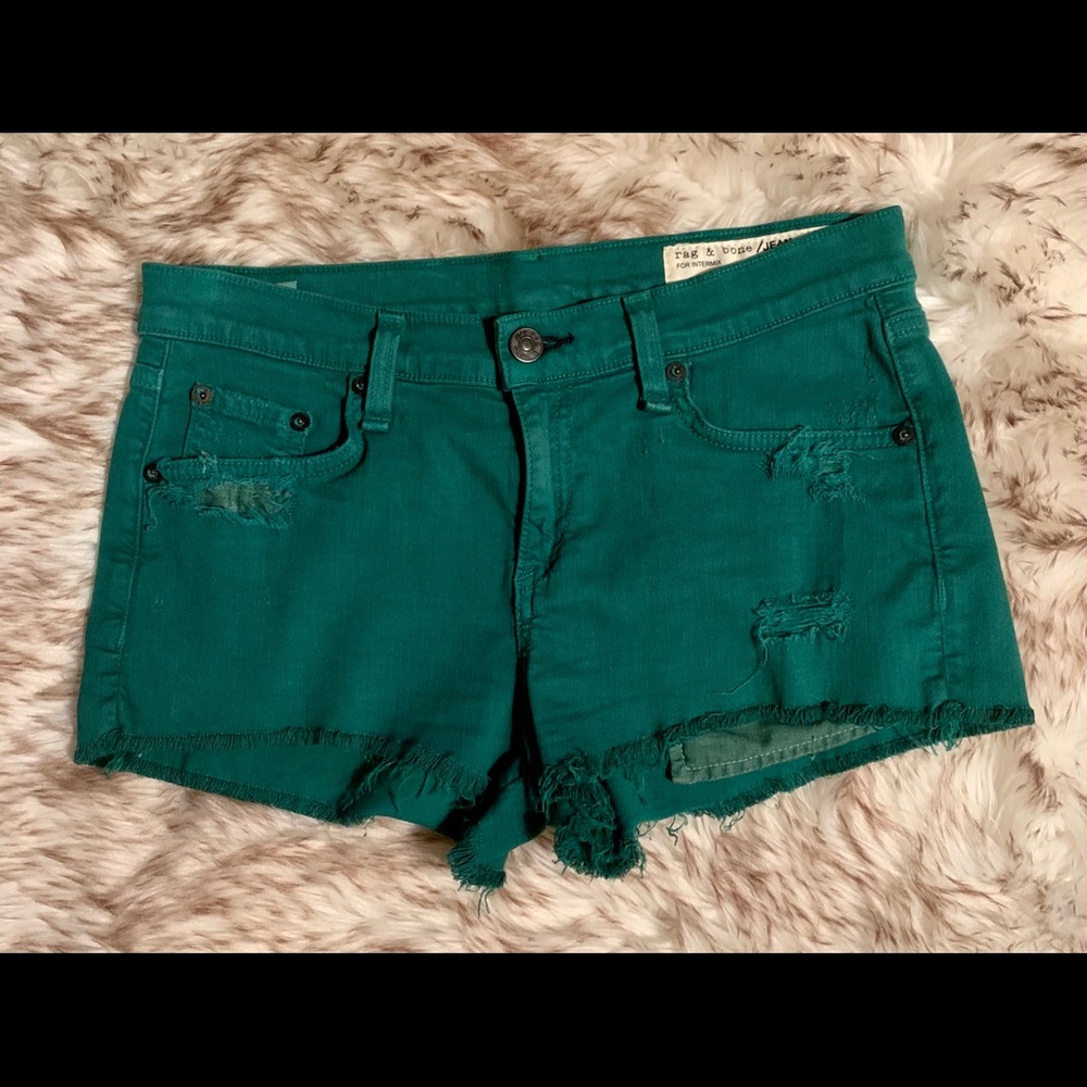 Rag & Bone Intermix Distress Denim Green Shorts